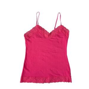 Y2K Forever 21 Babydoll Tank Top M Red-Pink Lace Cami Coquette Kawaii Barbie